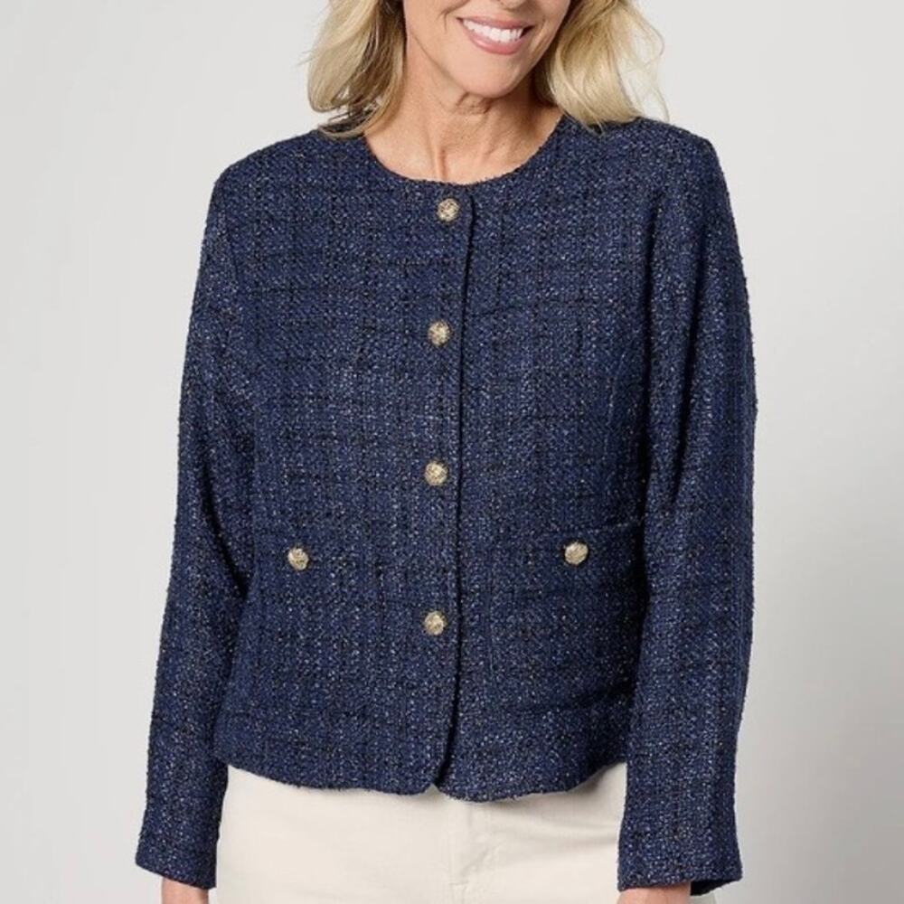 Joan Rivers Red Carpet
Woven boucle Blazer with Pockets-Navy Size large